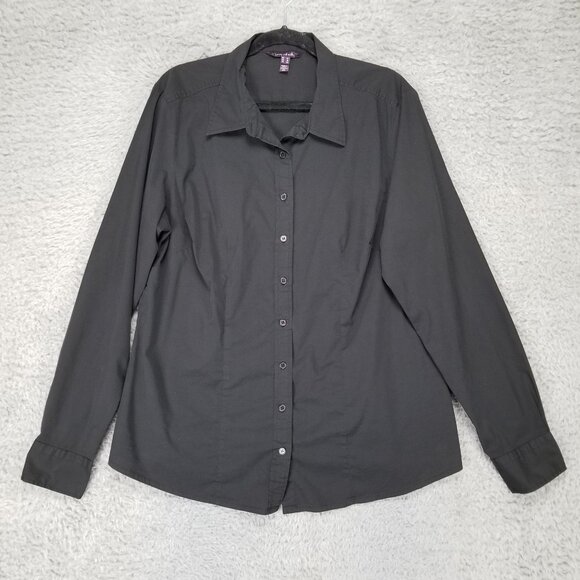 Long Tall Sally Top Womens 18 Tall Black Long Sleeve Button Up Shirt - Picture 1 of 9
